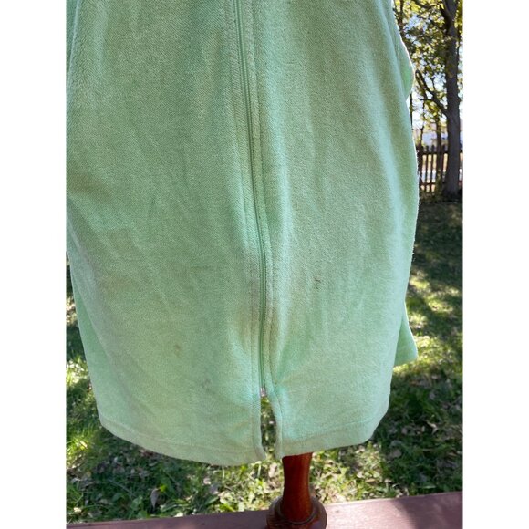 Sleeveless Green Terry Cloth Robe Beach Starfish Large Embroidery Front Zip & Po - Picture 2 of 9